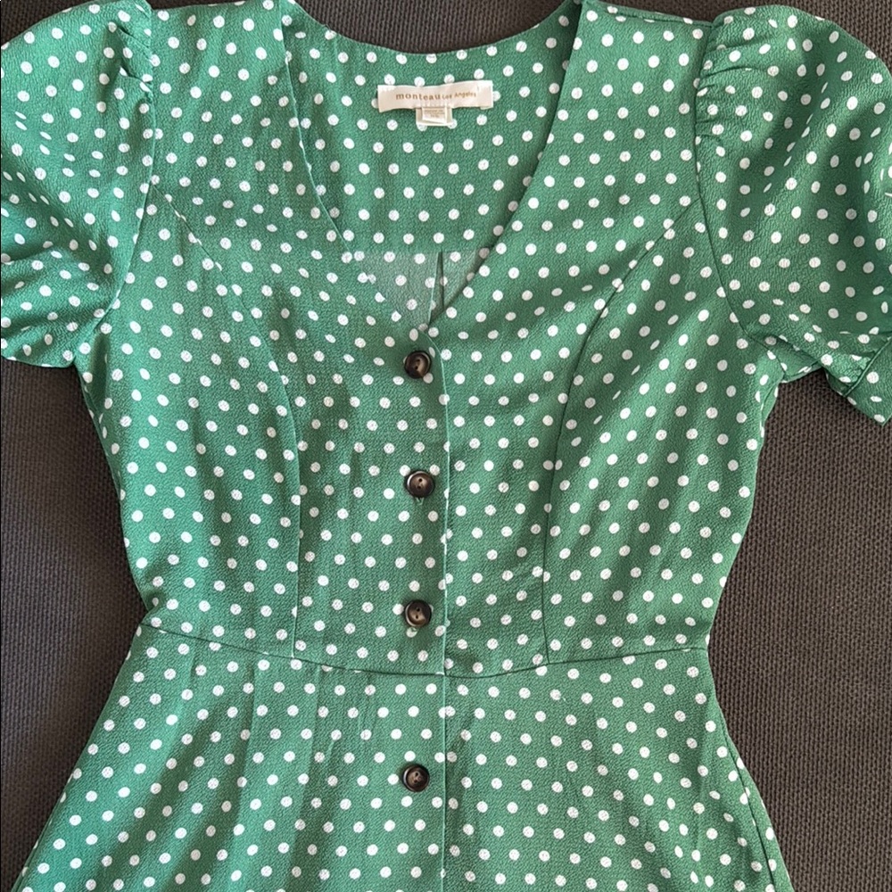 Monteau Green Dress with White Dots